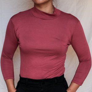 red mock neck bodysuit